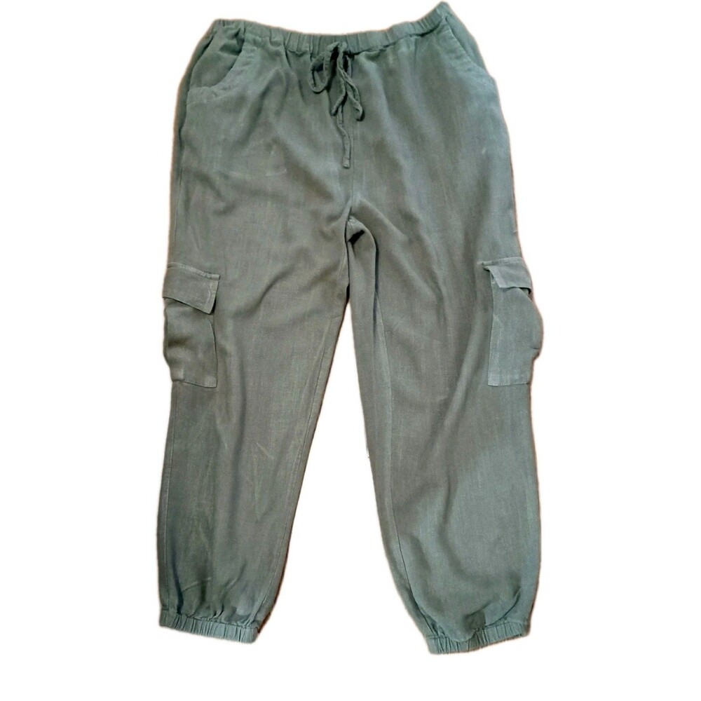Umgee Green Linen Cotton Blend Cargo Joggers Women's Size Medium